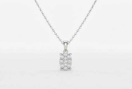 bijuterii diamant - Colier din Aur de 14K cu Smarald și Aureolă de Diamante – Eleganță Florală