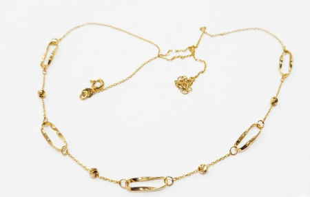 Lant aur 14k - Colier din Aur Galben 14K cu Elemente Geometrice și Bile Diamantate