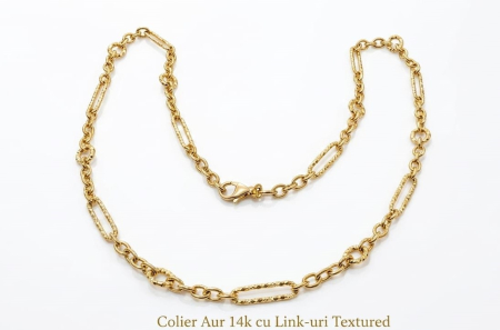 Lant aur 14k - Colier din Aur Galben 14K cu Link-uri Texturate și Zale Rotunde