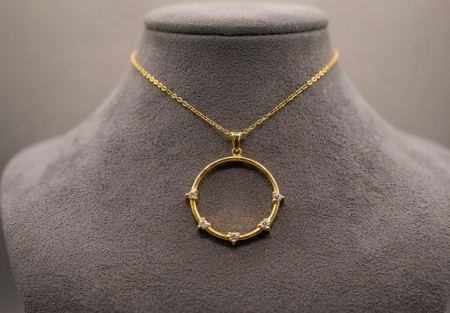 bijuterii diamant - Colier din Aur Galben 14K cu Pandantiv Cerc Geometric și Diamante 0.10ct