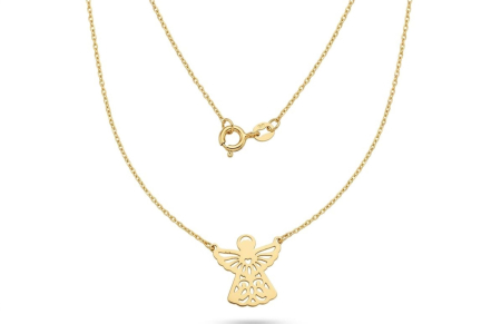 Lant aur 14k - Colier din Aur Galben 14K cu Pandantiv Îngeraș Decupat (Talisman Protecție)