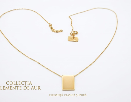 Lant aur 14k - Colier din Aur Galben 14K cu Pandantiv Plăcuță Dreptunghiulară Minimalistă