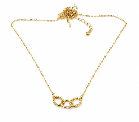 Lant aur 14k - Colier din Aur Galben 14K cu Trei Inele Întrețesute (Design Texturat și Neted)