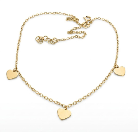 Bijuterii copii - Colier din Aur Galben 14K cu Trei Pandantive Inimioare copiii Culisante (Charm Necklace)