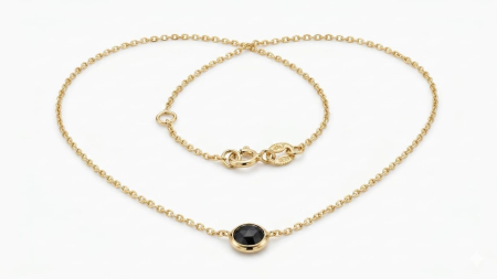 Lant aur 14k - Colier din Aur Galben 14K – Medalion Central cu Onix Negru Fațetat