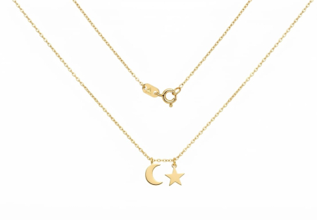 Lant aur 14k - Colier din Aur Galben 14K – Semilună și Stea Minimalistă (42 cm + 3 cm, 1.76g)