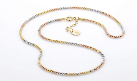 Lant aur 14k - Colier din Aur Tricolor 14K – Model Elegant cu Bile Fațetate, 55 cm