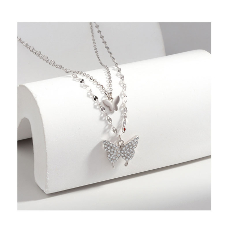Lant argint 925 dama - Colier Dublu din Argint 925 „Butterfly Garden” cu Cristale Zirconia
