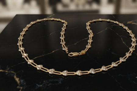 Lant aur 14k - Colier Dublu din Aur 14K cu Inimi Diamantate – Lungime 50 cm, 6.16g