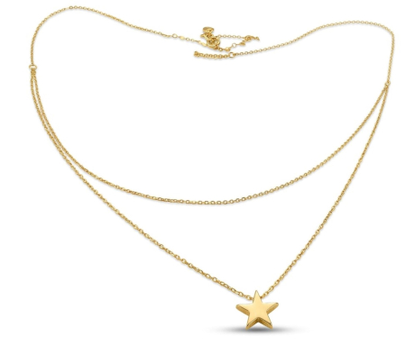 Lant aur 14k - Colier Dublu din Aur Galben 14K cu Pandantiv Stea Tridimensională (Stil Layered)