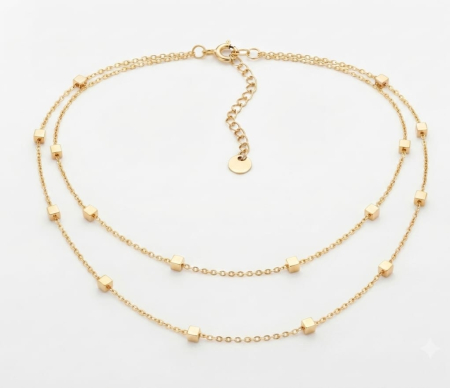 Lant aur 14k - Colier Dublu din Aur Galben 14K – Cuburi Geometrice (42 cm + 3 cm, 2.37g)