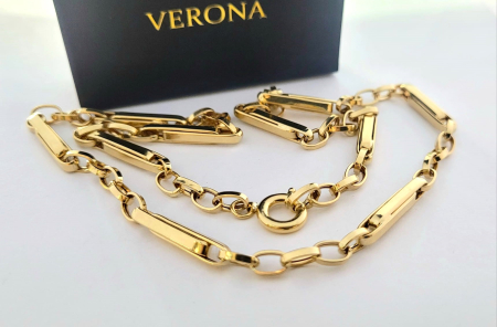 Bijuterii barbati - Colier Fantezie din Aur Galben 14K cu Plăcuțe Rectangulare și Închizătoare Marină