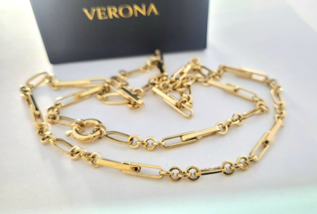 Bijuterii barbati - Colier Fantezie din Aur Galben 14K cu Zale Paperclip și Segmente Rotunde