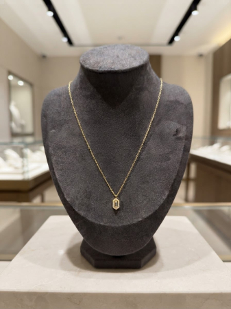 Bijuterii argint 925 - Colier Geometric din Argint 925 Placat cu Aur „Minimalist Emerald Cut” – Lanț Fin cu Pandantiv Octogonal și Zirconia, 40+5 cm, 1,78g