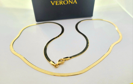 Bijuterii barbati - Colier Herringbone din Aur Galben 14K (Model Șarpe Plat)