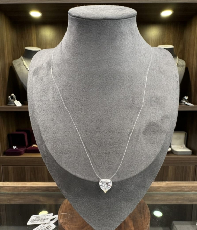 Lant argint 925 dama - Colier Invizibil din Argint 925 „Floating Heart” – Fir Transparent cu Inimă din Zirconiu, 2.2g