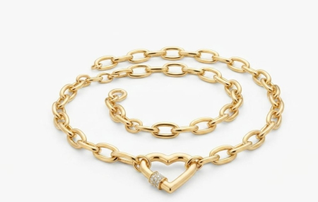 Lant aur 14k - Colier Masiv din Aur Galben 14K cu Închizătoare Inimă Shackle și Cristale – 10.00g, 45cm