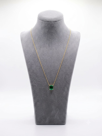 Lant argint 925 dama - Colier Minimalist din Argint 925 – Pandantiv Rectangular cu Piatră Verde Smarald, Lungime Ajustabilă 42 (1,55g)