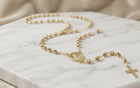 Lant aur 14k - Colier Rozariu din Aur Galben 14K – Un Simbol Etern al Credinței și Eleganței