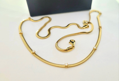 Lant aur 14k - Colier Snake din Aur Galben 14K cu Puncte de Lumină din Cristale