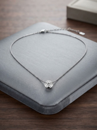 Lant argint 925 dama - Colier Solitaire din Argint 925 cu Cristal în Casetă (2.45g, 42+3cm)