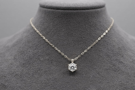 bijuterii diamant - Colier Solitaire din Aur Alb 14K cu Diamant Rotund Briliant 0.10ct