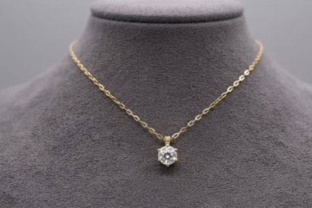 LANT AUR CU DIAMANTE NATURALE - Colier Solitaire din Aur Galben 14K cu Diamant Rotund Briliant 0.10ct E-F SI