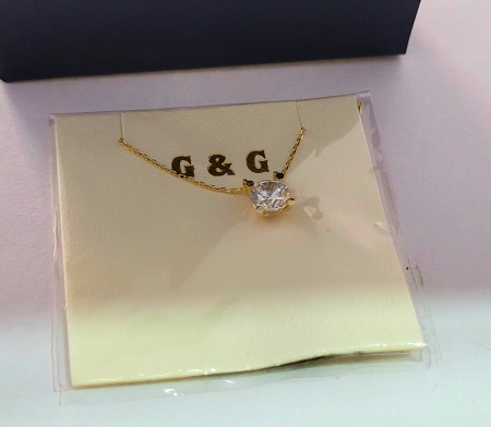 Lant aur 14k - Colier Solitar din Aur Galben 14K cu Piatră Centrală Proeminentă