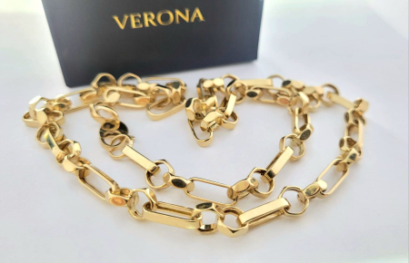 Bijuterii barbati - Colier Statement din Aur Galben 14K cu Link-uri Geometrice și Bare Fine