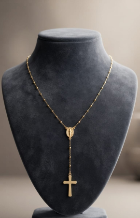Lant aur 14k - Colier Tip Rozariu din Aur Galben 14K – Medalion Fecioara Maria și Cruce, 40 cm, 3.14g