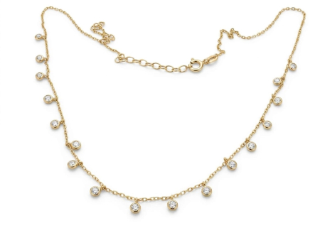 Lant aur 14k - Colierul din aur galben de 14K de tip choker cu cristale suspendate
