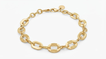 bratari aur 14k - Brățară Damă din Aur Galben 14K cu Zale Ovale Texturate | 19 cm, 4.82g