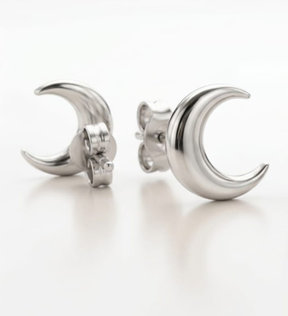 Cercei aur 14k surub - Descriere Produs: Cercei din Aur Alb 14K „Crescent Moon” Minimalist (Fără Pietre)