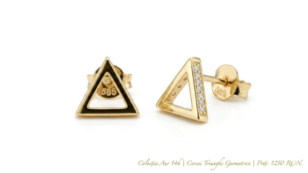Cercei aur 14k surub - Descriere Produs: Cercei din Aur Galben 14K „Triunghi Geometric” cu Zirconiu