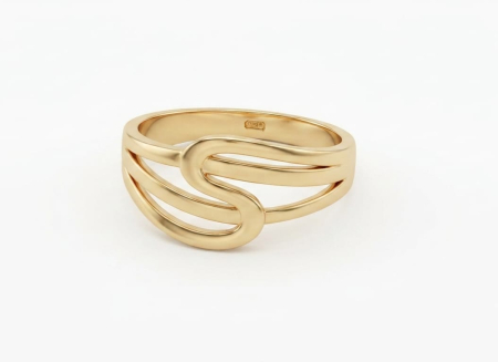 bijuterii aur - Inel Abstract din Aur Galben 14K – Design Linii Fluide în Formă de S (1.82g)