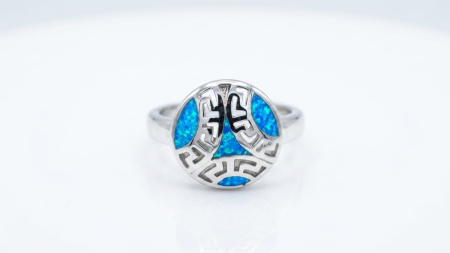 Bijuterii argint 925 - Inel Argint 925 "Ancient Greek Opal" – Design cu Meandru și Irizații Albastre