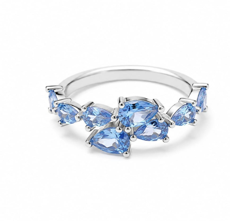 Bijuterii argint 925 - Inel Argint 925 "Aquamarine Dew" – Design Floral cu Cristale Lacrimă