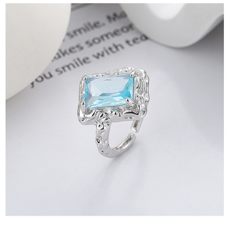 Inel argint 925 - Inel Argint 925 „Aquamarine Dream” – Cristal Emerald Cut și Design Texturat