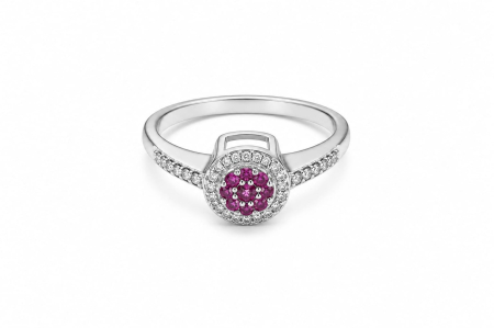 Bijuterii argint 925 - Inel Argint 925 "Fuchsia Blossom" – Design Halo cu Cristale Roz și Pavé