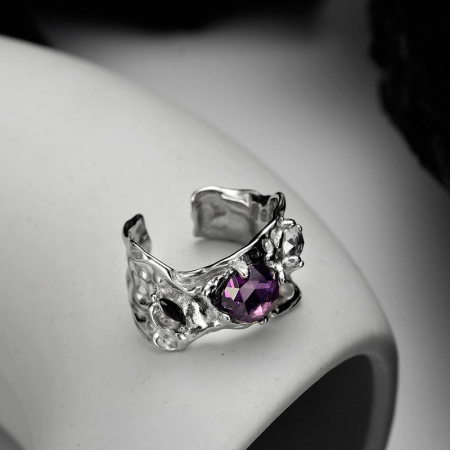 Inel argint 925 - Inel Argint 925 „Gothic Amethyst” – Design Organic cu Cristale Violet și Negre