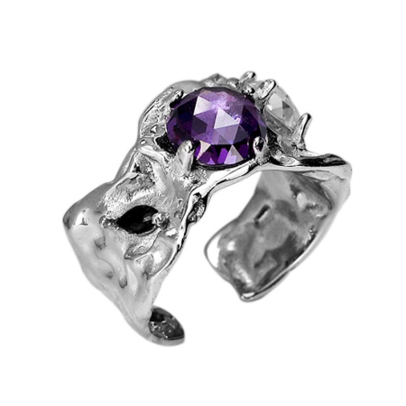 Inel Argint 925 „Gothic Amethyst” – Design Organic cu Cristale Violet și Negre [2]