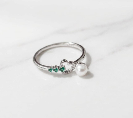 Bijuterii argint 925 - Inel Argint 925 "Nature's Heart" – Design cu Perlă și Cristale Smarald