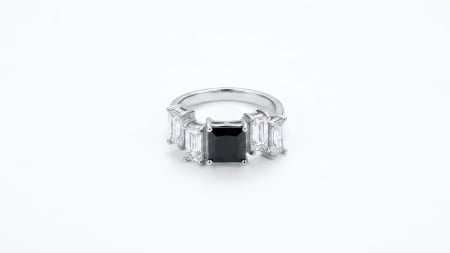 Bijuterii argint 925 - Inel Argint 925 "Noir Elegance" – Design Geometric cu Cristal Negru și Baguette