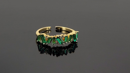 Bijuterii argint 925 - Inel Argint 925 Placat cu Aur "Emerald Mosaic" – Design Modern cu Cristale Baguette
