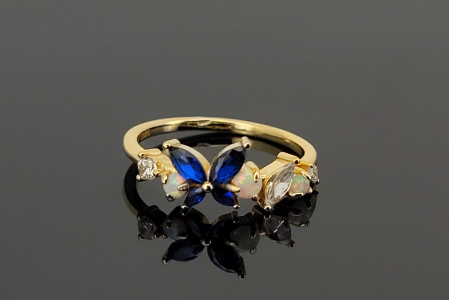 Bijuterii argint 925 - Inel Argint 925 Placat cu Aur "Midnight Garden Butterfly" – Detalii cu Opal și Safir