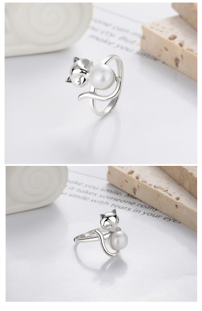 Inel Argint 925 „Playful Kitty” – Pisicuță cu Perlă Delicată [2]