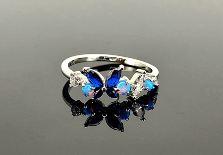 Bijuterii argint 925 - Inel Argint 925 "Royal Butterfly Garden" – Detalii cu Opal și Cristale Safir