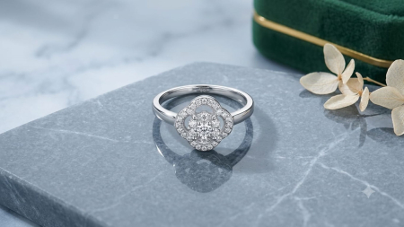 Bijuterii argint 925 - Inel Argint 925 "Royal Clover Halo" – Design Floral cu Cristale Pavé