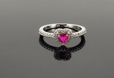 Bijuterii argint 925 - Inel Argint 925 "Ruby Heart Halo" – Simbolul Iubirii Pasionale