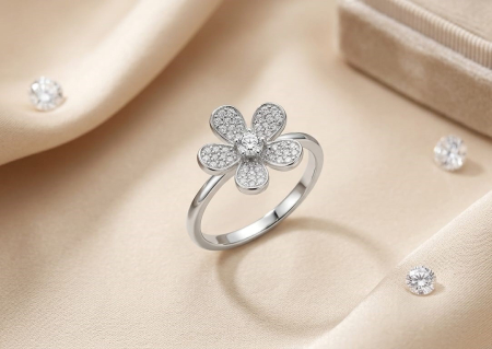 Bijuterii argint 925 - Inel Argint 925 "Sparkling Blossom" – Design Floral cu Pavé de Cristale